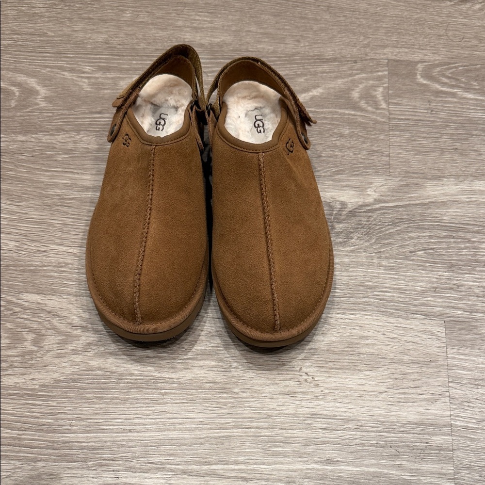 UGG Chestnut Suede Back-Strap Shearling Clog